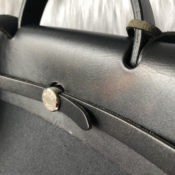 Hermès Herbag 2 In 1 Black Leather and Canvas Shou - Picture 3 of 10